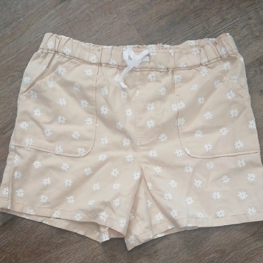 Beige Floral Shorts with White Drawstring